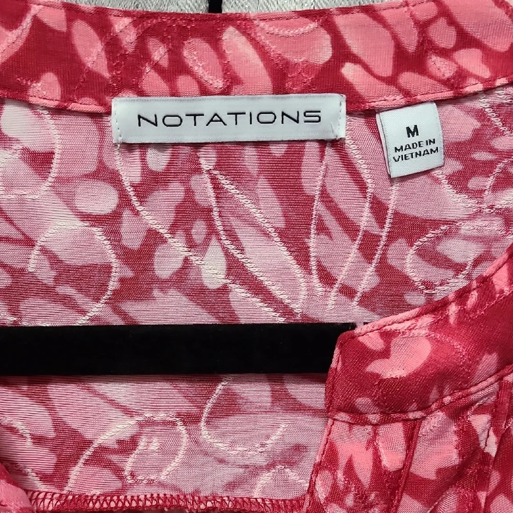 Notations Pink White Mandarin Collar Fun Design‎ Blouse Size M NWT - Picture 2 of 7